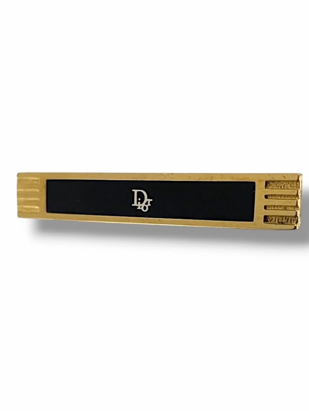 Vintage Christian Dior Monsieur Germany Black Enamel Gold CD Logo Tie Clip Bar